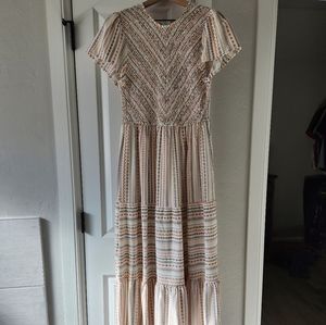 Polagram Maxi Dress. Large. Cream, Brown, Orange.